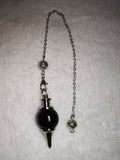 Black Obsidian Sphere Gemstone Dowsing Pendulum with Silver Tone Chain