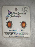 Vintage New Zealand Pink Mussel Shell Stud Earrings | Palladium Plated | Boxed on Original Card