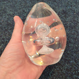 Large Clear Glass Egg Paperweight with Controlled Bubble Design #1