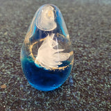 Handcrafted Art Glass Egg Paperweight | Ocean Blue Ribbon Swirl with Gold. Design #6 | 330g