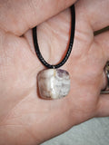 Natural Chevron Amethyst Gemstone Pendant Necklace on Black Cord #54