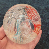 Red, White & Blue Swirl Handcrafted Art Glass Paperweight with Controlled Bubbles #46