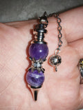 Amethyst Double Sphere Gemstone Dowsing Pendulum with Silver Tone Chain