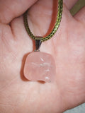 Rose Quartz Freeform Pendant Necklace on Olive Gold Cord Natural Gemstone #51
