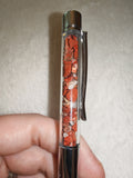 Red Jasper Gemstone Chip Ballpoint Pen Silver Tone Black Ink
