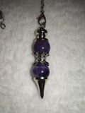 Amethyst Double Sphere Gemstone Dowsing Pendulum with Silver Tone Chain