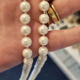 Vintage Style White Faux Pearl Knotted Necklace Gold Tone Ball Clasp Strand 8mm