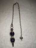 Chevron Amethyst Gemstone Dowsing Pendulum with Silver Tone Chain