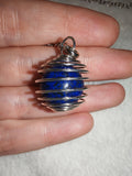 Lapis Lazuli Sphere Cage Gemstone Dowsing Pendulum with Silver Tone Chain