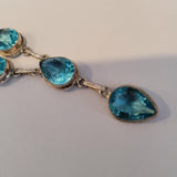 Vintage 925 Sterling Silver Blue Gemstone Pear Drop Necklace Blue Topaz Colour