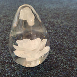 Handcrafted Art Glass Egg Paperweight with White Flower. Design #4 | 630g