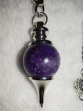 Amethyst Sphere Gemstone Dowsing Pendulum with Silver Tone Chain