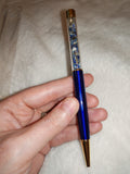 Lapis Lazuli Chip Gemstone Ballpoint Pen Blue & Gold Tone Gift Pen