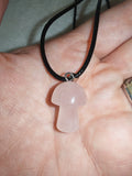 Rose Quartz Mushroom Pendant Necklace Natural Pink Gemstone Crystal Jewellery #47