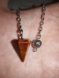 Red Tiger's Eye (Ox Eye) Cone Gemstone Dowsing Pendulum with Silver Tone Chain