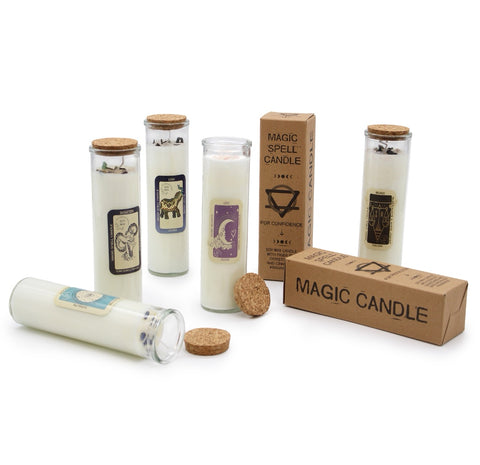 Magic spell candles with gemstones